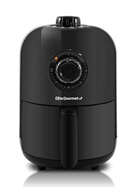 Elite Gourmet EAF1121 Freidora de aire caliente eléctrica compacta y personal de 1.1 cuartos, ahorra espacio, sin aceite, saludable, con temporizador y controles de temperatura, 10