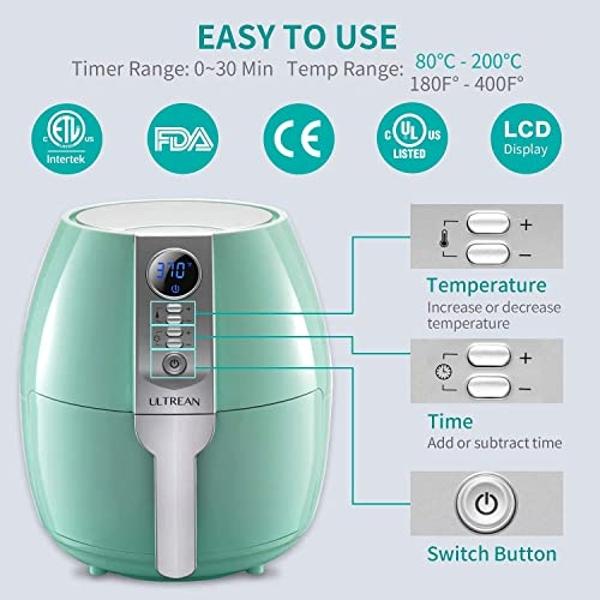 Elite Gourmet EAF1121 Freidora de aire caliente eléctrica compacta y personal de 1.1 cuartos, ahorra espacio, sin aceite, saludable, con temporizador y controles de temperatura, 10
