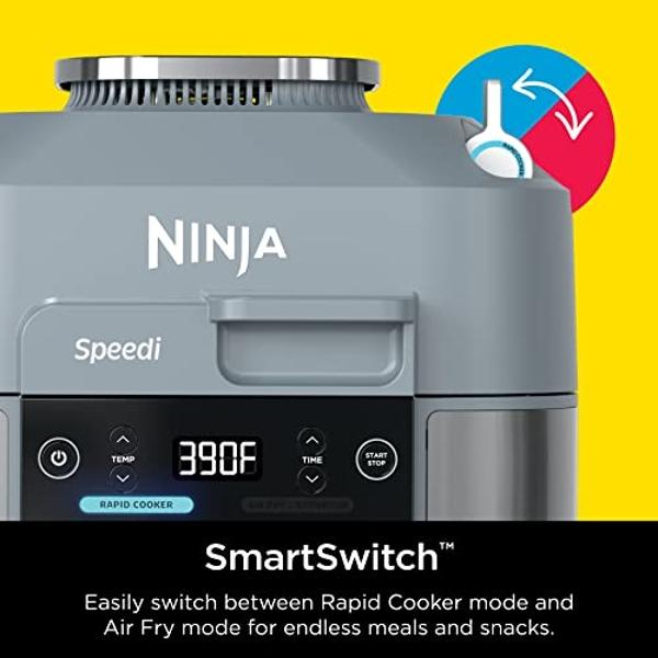 Olla de cocción rápida y freidora de aire Ninja SF301 Speedi, capacidad de 6 cuartos, funciones 12 en 1: vapor, hornear, asar, sellar, saltear, cocción lenta, sous vide y más, comi