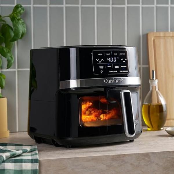 Horno freidora de aire Cuisinart de acero inoxidable con cesta de 4.5 cuartos de galón, piezas aptas para lavavajillas con 4 ajustes preestablecidos para asar, hornear, gratinar, f