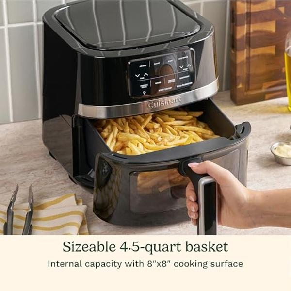 Horno freidora de aire Cuisinart de acero inoxidable con cesta de 4.5 cuartos de galón, piezas aptas para lavavajillas con 4 ajustes preestablecidos para asar, hornear, gratinar, f
