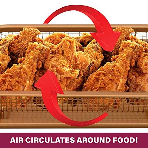 Bandeja de acero Gotham para freidora de aire, 2 piezas, cestas de cobre antiadherentes para freír en horno de convección, ideal para hornear y dorar alimentos, apta para lavavajil