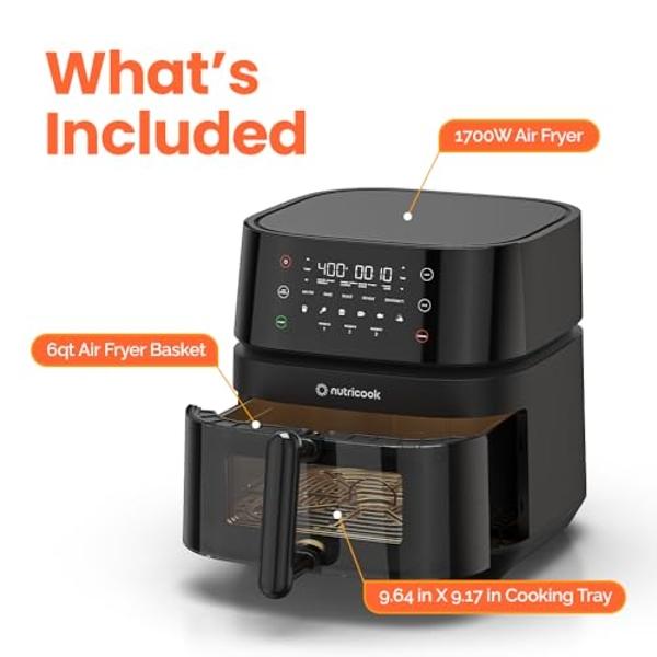 Freidora de aire digital Deco Chef XL de 3.7 cuartos con 7 programas inteligentes, pantalla táctil LED, cesta antiadherente sin aceite, temporizador de encimera, estación de freír 