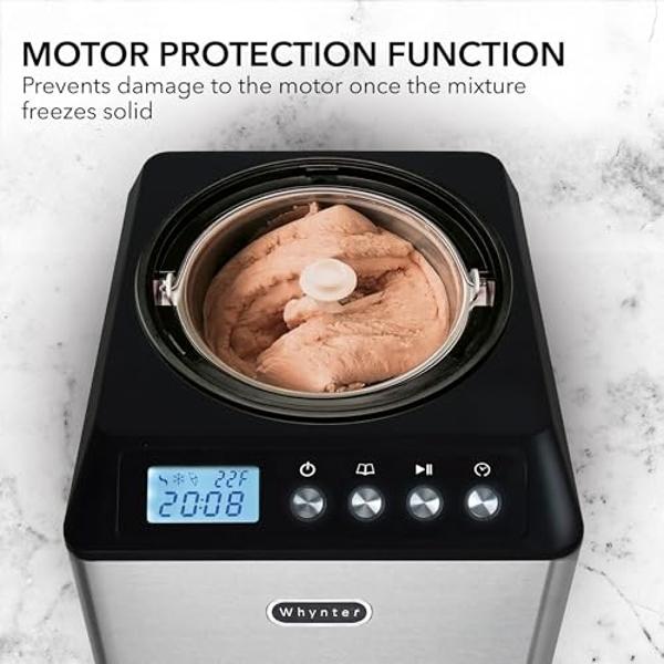Máquina para hacer helados Whynter automática vertical de 2.1 cuartos con compresor integrado, pantalla digital LCD y temporizador, sin precongelación, ICM-201SB, acero inoxidable