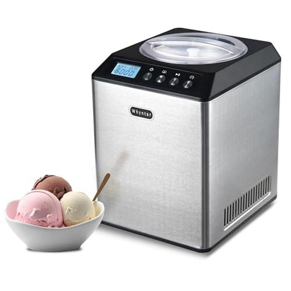 Máquina para hacer helados Whynter automática vertical de 2.1 cuartos con compresor integrado, pantalla digital LCD y temporizador, sin precongelación, ICM-201SB, acero inoxidable