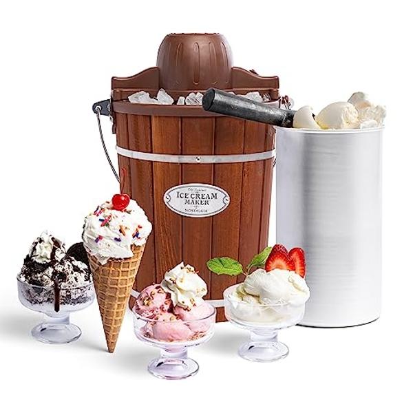 Heladera eléctrica Nostalgia: máquina de helado suave de estilo antiguo que prepara yogur helado o gelato en minutos. Electrodoméstico de cocina divertido. Estilo vintage de madera