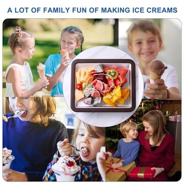 Máquina para hacer helados enrollados ROEDEER, con 2 espátulas, ideal para hacer helados caseros, incluye libro de recetas, regalo divertido para niños, color rosa y blanco