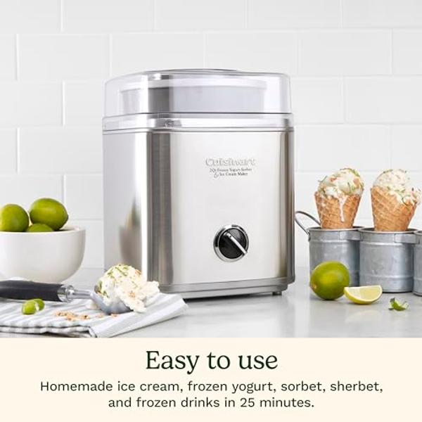 Máquina para hacer helados CUISINART, para hacer helados y yogur helado, recipiente para congelador de 2 cuartos con doble aislamiento, plateada, ICE30BCP1