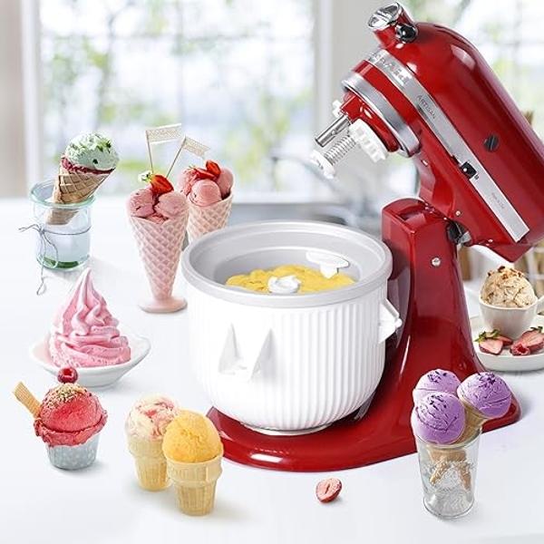 Accesorio para helado Gdrtwwh para batidora de pie KitchenAid, máquina para hacer helados y sorbetes, compatible con batidoras de pie KitchenAid de 4,5 a 5 cuartos y tazón con elev