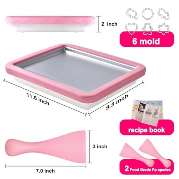 Máquina para hacer helados enrollados ROEDEER, con 2 espátulas, ideal para hacer helados caseros, incluye libro de recetas, regalo divertido para niños, color rosa y blanco