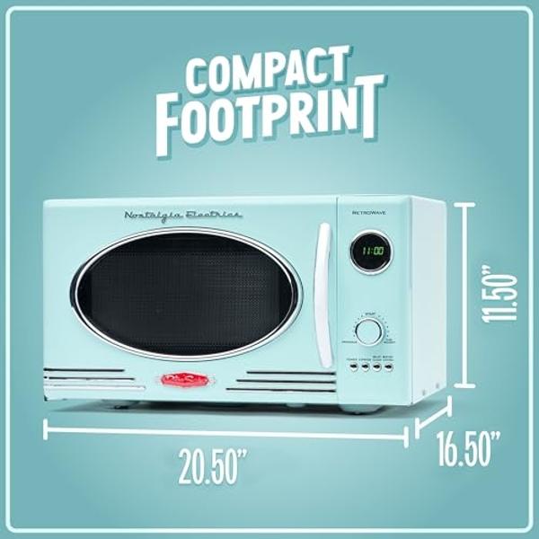 Horno microondas de encimera estilo retro nostalgia - Grande, 800 vatios - 0,9 pies cúbicos - 12 configuraciones de cocción preprogramadas - Reloj digital - Electrodomésticos de co