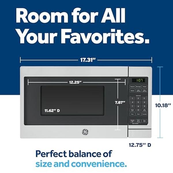 Horno microondas GE GCST07N1WBB, 700 vatios, 6 ajustes de cocción automáticos, bloqueo para niños, accesorio esencial de cocina para encimera, dormitorio o apartamento, 0.7 pies cú