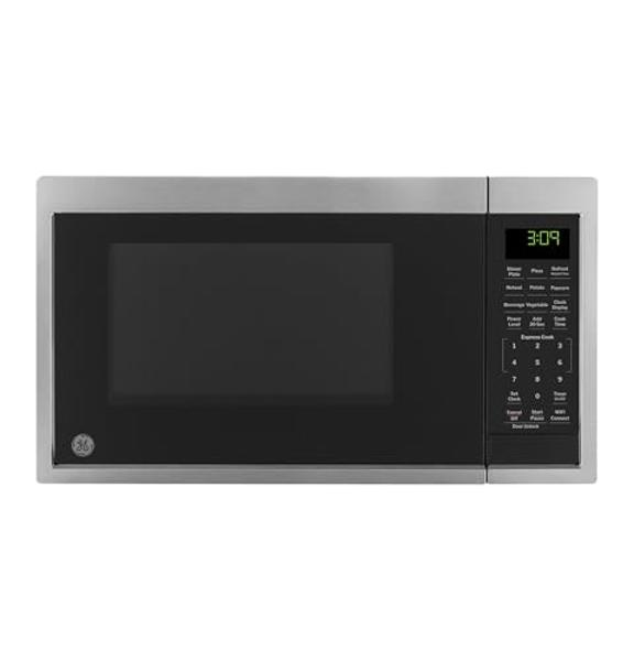 Horno microondas inteligente de encimera GE GCST09U1WSS, tecnología Scan-to-Cook y conectividad wifi, 900 vatios, seguro para niños, 0.9 pies cúbicos, acero inoxidable
