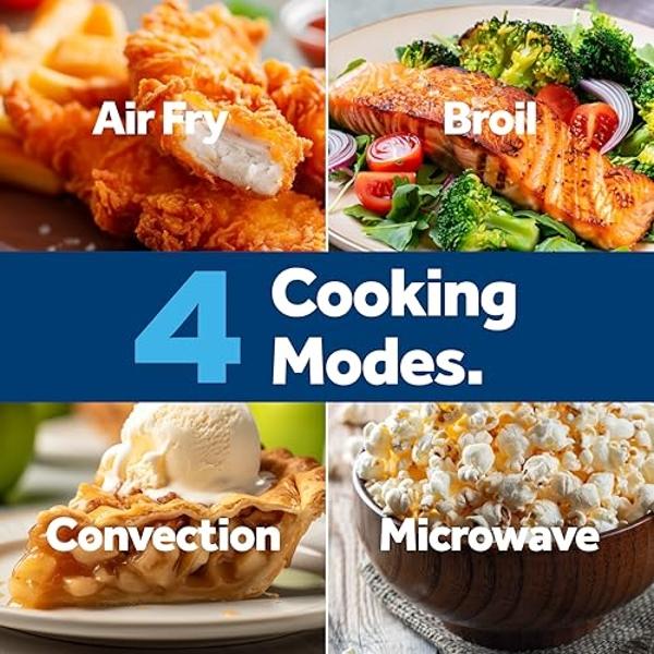 Horno microondas GE GCST10A1WSS 4 en 1, freidora de aire de 1050 vatios, modo asador y convección, bloqueo para niños, esencial para la cocina, ideal para la encimera o el dormitor