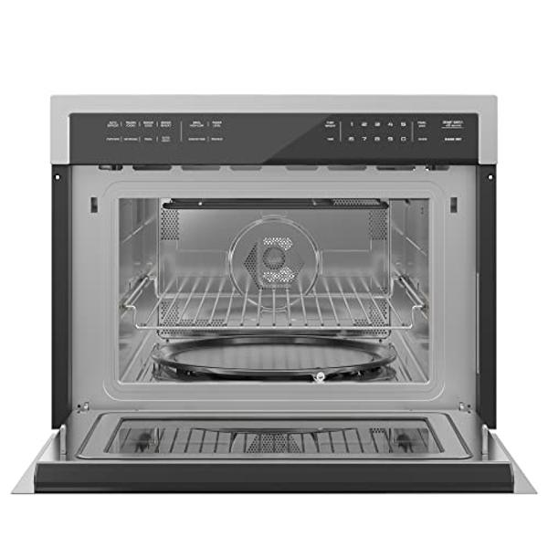 Horno de convección y microondas KoolMore de 24 pulgadas con asador, puerta de cierre suave, 1000 vatios de potencia, acabado en acero inoxidable y pantalla LCD táctil (KM-CWO24-SS