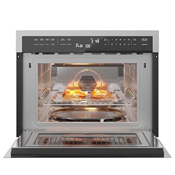 Horno de convección y microondas KoolMore de 24 pulgadas con asador, puerta de cierre suave, 1000 vatios de potencia, acabado en acero inoxidable y pantalla LCD táctil (KM-CWO24-SS