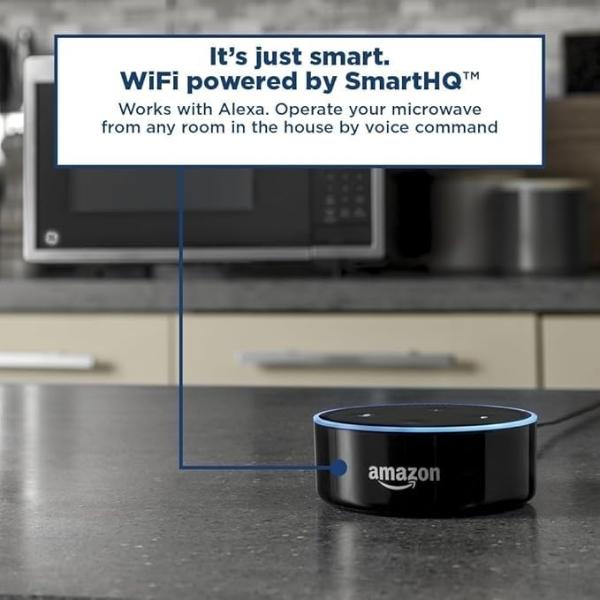 Horno microondas inteligente de encimera GE GCST09U1WSS, tecnología Scan-to-Cook y conectividad wifi, 900 vatios, seguro para niños, 0.9 pies cúbicos, acero inoxidable