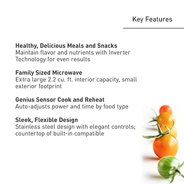 Horno Panasonic con tecnología Cyclonic Wave Inverter, 1250 W, 2.2 pies cúbicos. Microondas de encimera con sensor Genius de cocción con un solo toque – NN-SD975S (acero inoxidable