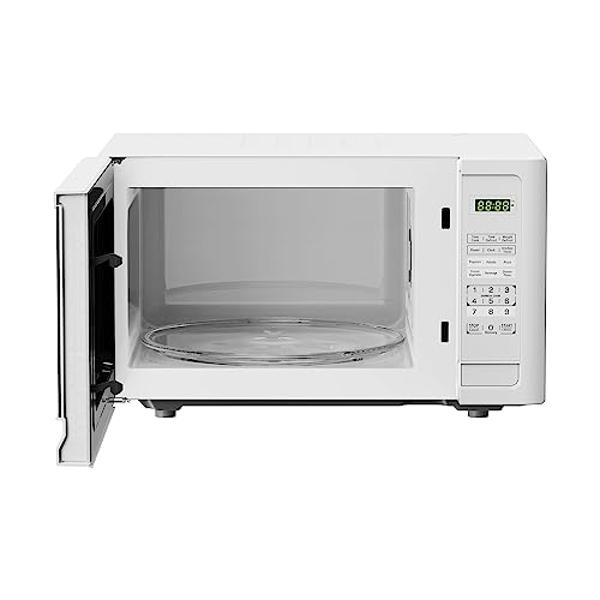 Horno microondas pequeño de encimera Magic Chef de acero inoxidable de 900 vatios y 0.9 pies cúbicos para espacios compactos con 6 modos de cocción preprogramados, color blanco