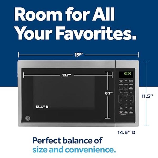 Horno microondas inteligente de encimera GE GCST09U1WSS, tecnología Scan-to-Cook y conectividad wifi, 900 vatios, seguro para niños, 0.9 pies cúbicos, acero inoxidable