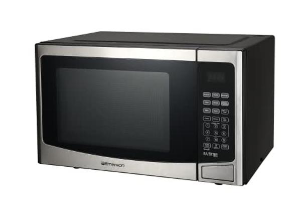Horno microondas de encimera Emerson MWI1212SS con inversor y control por botones, pantalla LED, 1000 W, 10 niveles de potencia, 8 menús automáticos, plato giratorio de vidrio y se