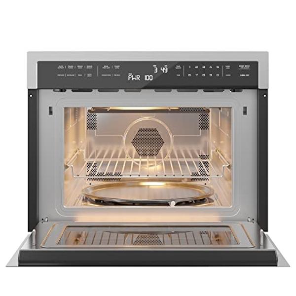 Horno de convección y microondas KoolMore de 24 pulgadas con asador, puerta de cierre suave, 1000 vatios de potencia, acabado en acero inoxidable y pantalla LCD táctil (KM-CWO24-SS