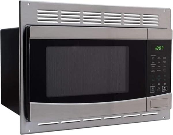 Horno microondas de acero inoxidable para autocaravana con plato giratorio - Capacidad de 1.0 pies cúbicos | Incluye kit de molduras para una fácil instalación y un acabado elegant