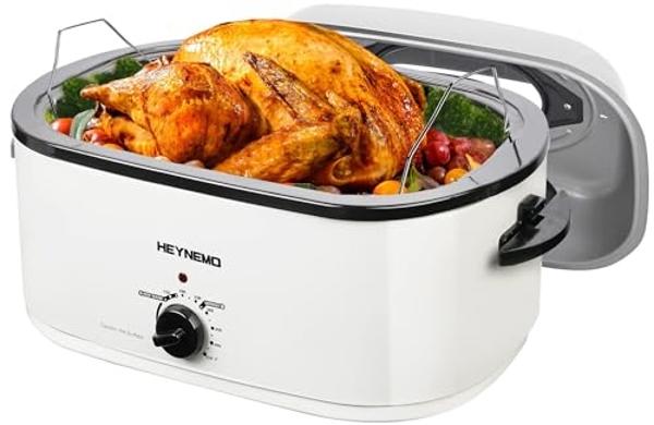 Horno asador eléctrico de 24 cuartos con tapa visible y autocalentable, asador grande para pavos con función de descongelación y calentamiento, temperatura ajustable, rejilla extra