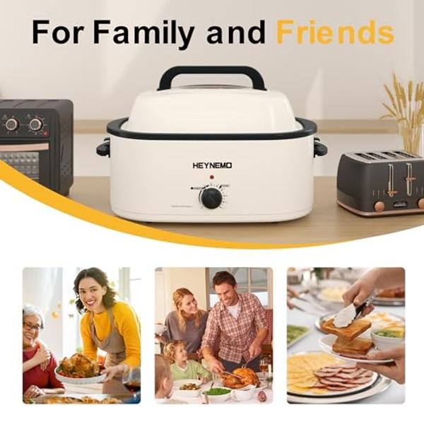 Horno asador eléctrico de 24 cuartos con tapa visible y autocalentable, asador grande para pavos con función de descongelación y calentamiento, temperatura ajustable, rejilla extra