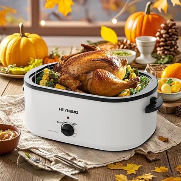 Horno asador eléctrico de 24 cuartos con tapa visible y autocalentable, asador grande para pavos con función de descongelación y calentamiento, temperatura ajustable, rejilla extra