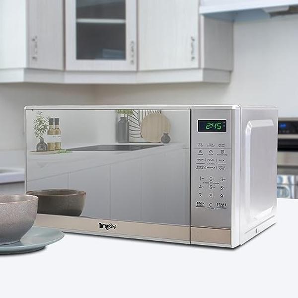 Horno microondas Total Chef de 0.7 pies cúbicos - Acero inoxidable, estilo compacto, electrodoméstico inteligente de cocina de encimera con función táctil digital, función preconfi