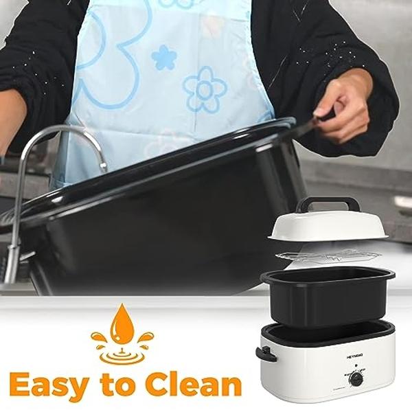 Horno asador eléctrico de 24 cuartos con tapa visible y autocalentable, asador grande para pavos con función de descongelación y calentamiento, temperatura ajustable, rejilla extra