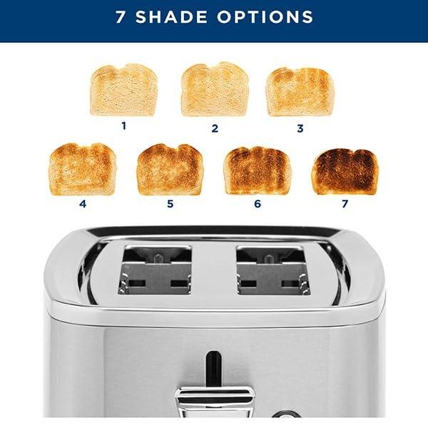 Tostadora GE de acero inoxidable para 2 rebanadas, ranuras extra anchas para tostar bagels, pan, waffles y más, 7 niveles de tostado, bandeja recogemigas extraíble, accesorio esenc