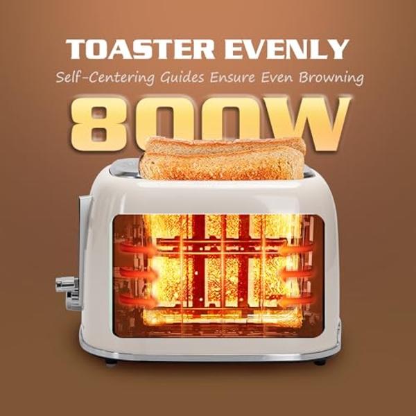 Tostadora BUYDEEM DT620 para 2 rebanadas, ranuras extra anchas, acero inoxidable retro con palanca de elevación, función para bagels y muffins, bandeja recogemigas extraíble, 7 con