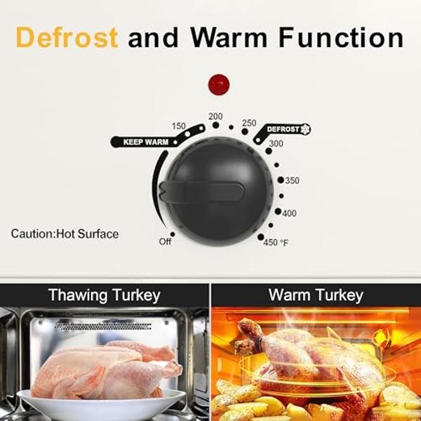 Horno asador eléctrico de 24 cuartos con tapa visible y autocalentable, asador grande para pavos con función de descongelación y calentamiento, temperatura ajustable, rejilla extra