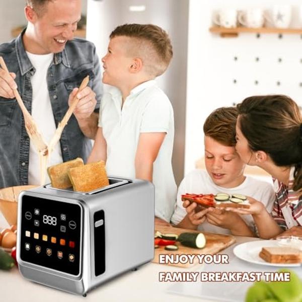Tostadora de pantalla táctil de 2 rebanadas con pantalla LCD, tostadora de acero inoxidable con temporizador digital, 6 tipos de pan y 6 configuraciones de tostado, ranuras extra a