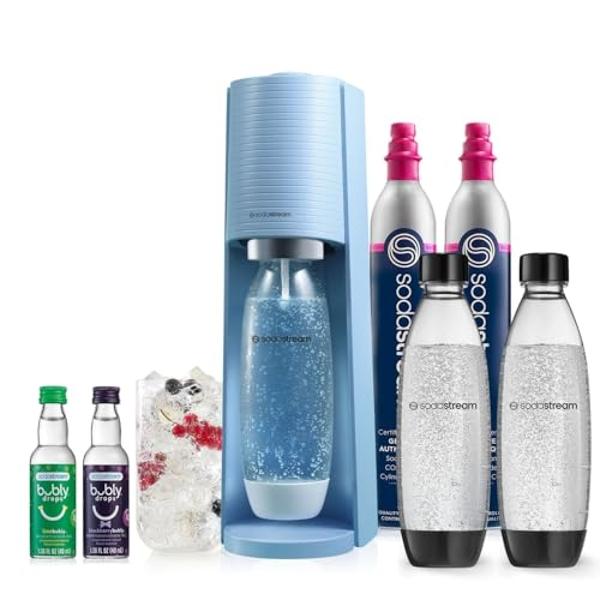 SodaStream - Máquina de agua con gas Terra | PAQUETE ECONÓMICO | Sistema de CO2 CQC | Incluye 2 cilindros de CO2, 3 botellas de 947 ml (32 onzas líquidas) aptas para lavavajillas, 