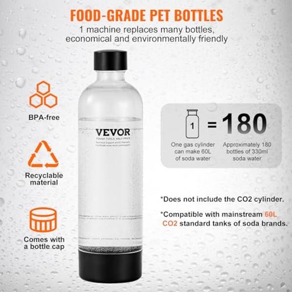 VEVOR - Máquina para hacer agua con gas, para carbonatación doméstica, kit de inicio para agua con gas con botella PET de 1 l sin BPA, compatible con cilindros de CO2 de rosca conv