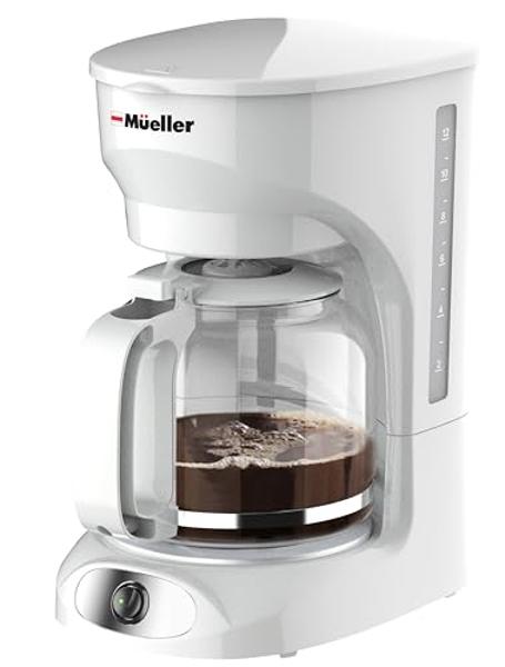Cafetera blanca MÜELLERHOME de 12 tazas: jarra de borosilicato, apagado automático, filtro reutilizable, antigoteo, función de mantenimiento del calor, ventana transparente para el