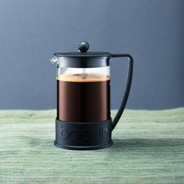 Cafetera de prensa francesa Bodum Brazil de 1,5 litros, vidrio de borosilicato de alta resistencia, color negro - Fabricada en Portugal