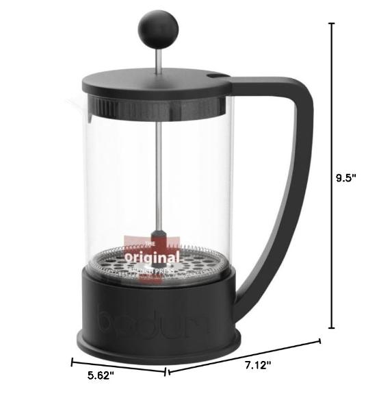 Cafetera de prensa francesa Bodum Brazil de 1,5 litros, vidrio de borosilicato de alta resistencia, color negro - Fabricada en Portugal