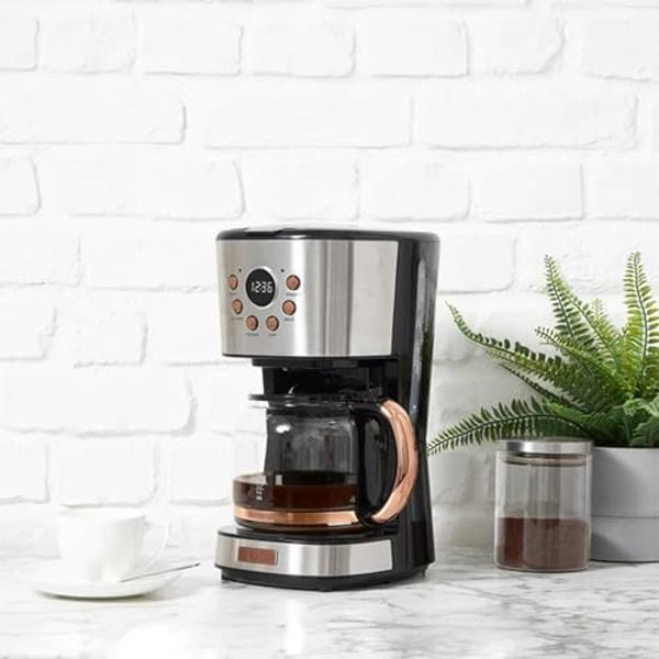 Cafetera blanca MÜELLERHOME de 12 tazas: jarra de borosilicato, apagado automático, filtro reutilizable, antigoteo, función de mantenimiento del calor, ventana transparente para el