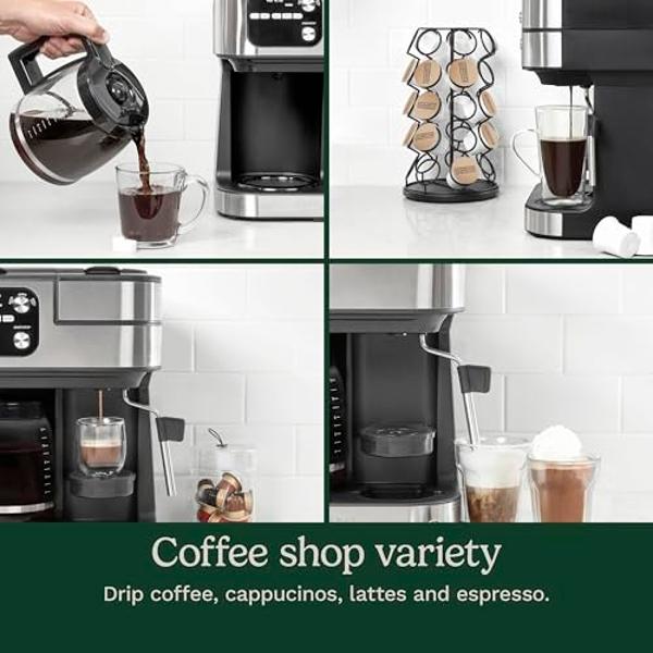 Cafetera Cuisinart, Coffee Center Barista Bar 4 en 1, compatible con cápsulas individuales, espresso y Nespresso, jarra de 12 tazas, color negro, SS-4N1NAS