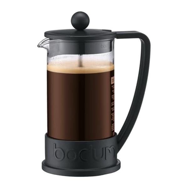 Cafetera de prensa francesa Bodum Brazil de 355 ml, vidrio de borosilicato de alta resistencia, color negro - Fabricada en Portugal