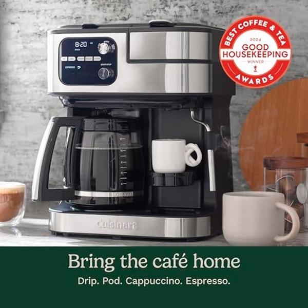 Cafetera Cuisinart, Coffee Center Barista Bar 4 en 1, compatible con cápsulas individuales, espresso y Nespresso, jarra de 12 tazas, color negro, SS-4N1NAS