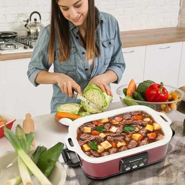 Olla de cocción lenta programable Crock-Pot de 6 cuartos con temporizador digital, ideal para cocinar en casa, de acero inoxidable