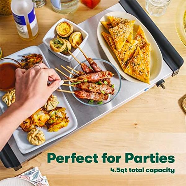 Servidor de buffet eléctrico triple BELLA de 3 x 1,5 cuartos, bandeja para calentar alimentos y olla de cocción lenta - Estación de servicio calentada de acero inoxidable cepillado