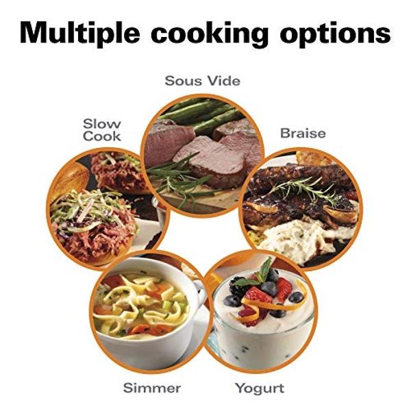 Olla de cocción lenta digital programable Hamilton Beach portátil de 6 cuartos, fácil de configurar y olvidar, con bloqueo de tapa, sonda de temperatura, recipiente y tapa aptos pa