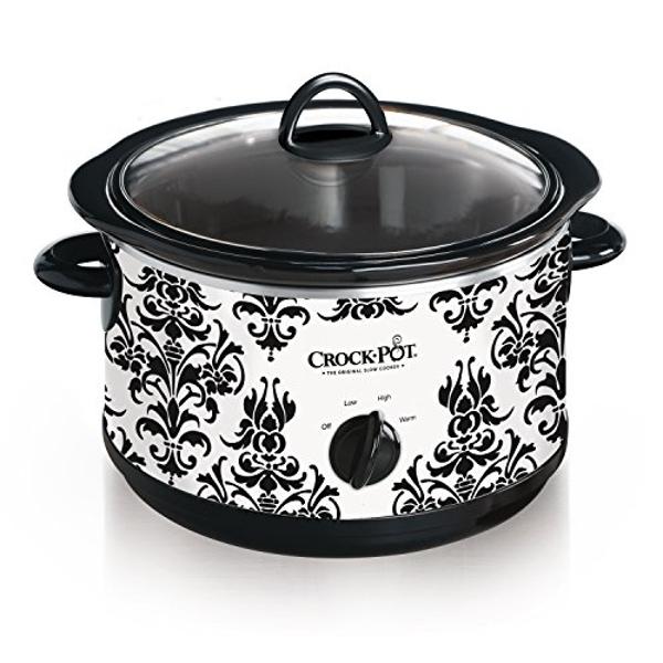 Olla de cocción lenta manual Crock Pot de 4.5 cuartos, diseño damasco, color blanco