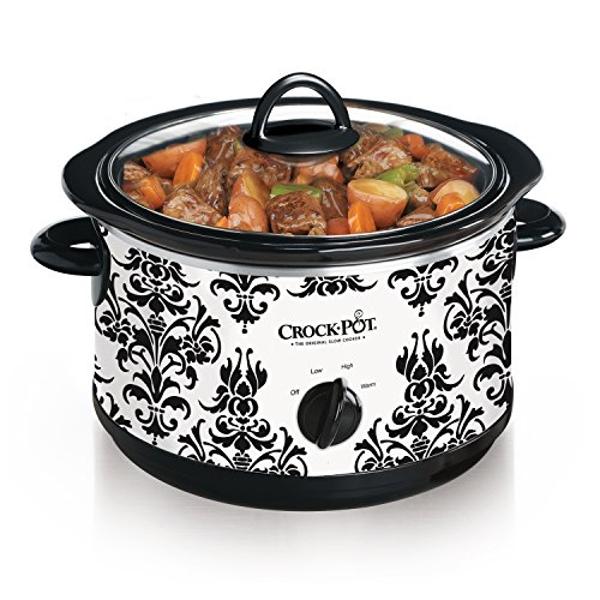 Olla de cocción lenta manual Crock Pot de 4.5 cuartos, diseño damasco, color blanco
